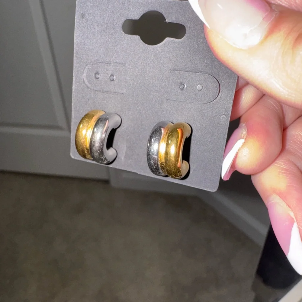 Gold and Silver Hoop Earrings - Picture 2 of 5